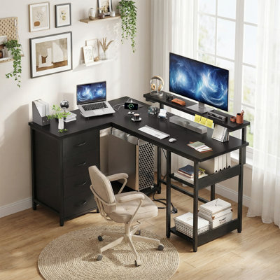 L-Shaped Metal Base Computer Desk