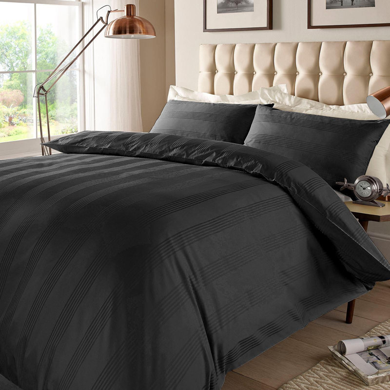 Grandberry 400 Thread Count Duvet Cover Set, Black, Double Duvet Cover + 2 Standard Pillowcases