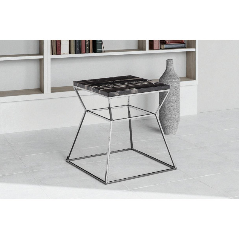     Table de bout à piédestal Geo - Table d'appoint en marbre - Table d'appoint en pierre de luxe moderne - Table d'appoint en marbre noir