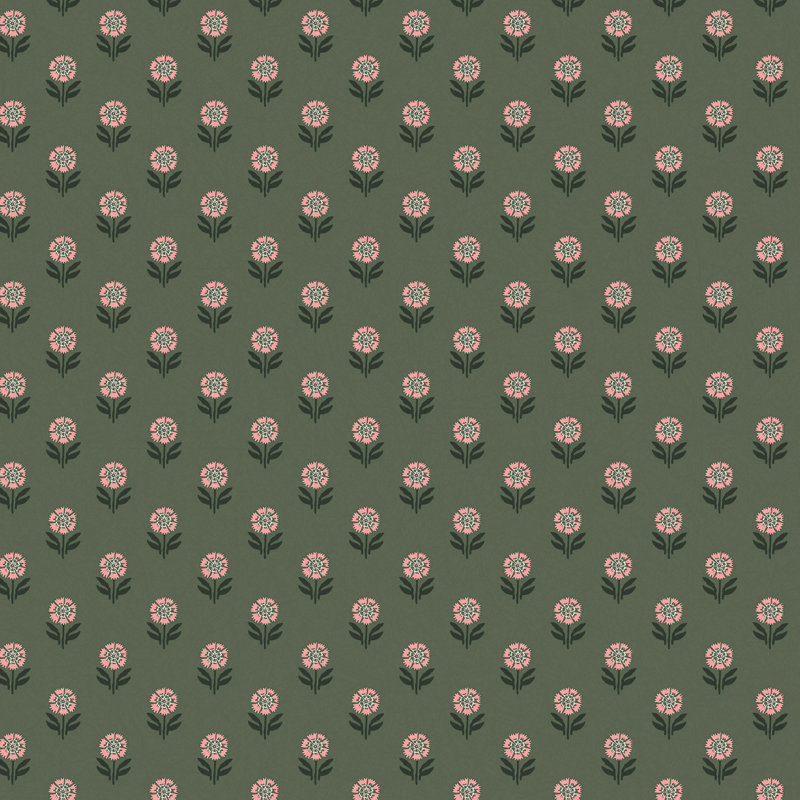 Joules Wood Block Floral Grasscloth/Brown Wallpaper, Green