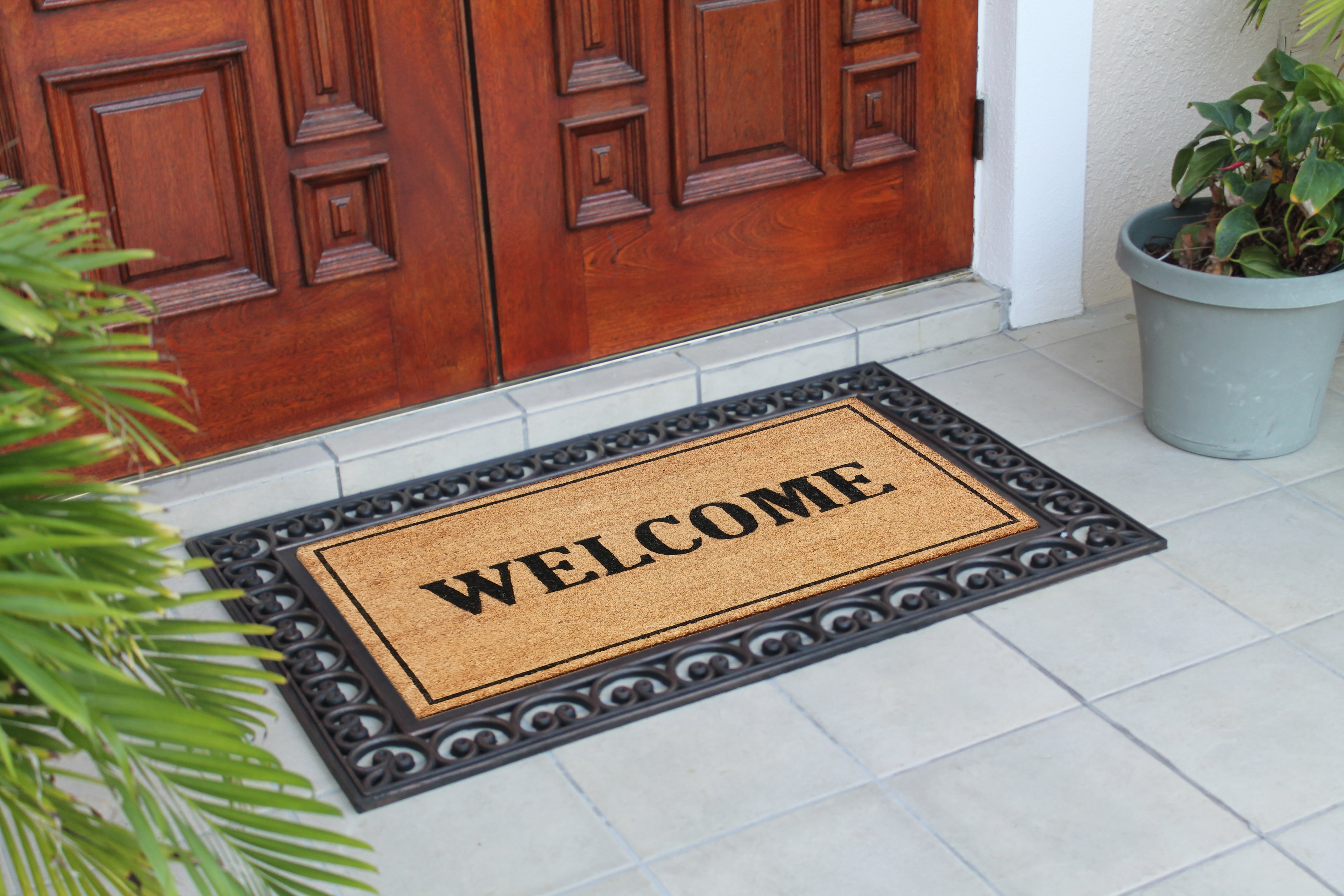 Entrance Door Mat, Durable Large Non-Slip Welcome Doormat, Indoor Outdoor  for Front Door, Bronze - 23X38