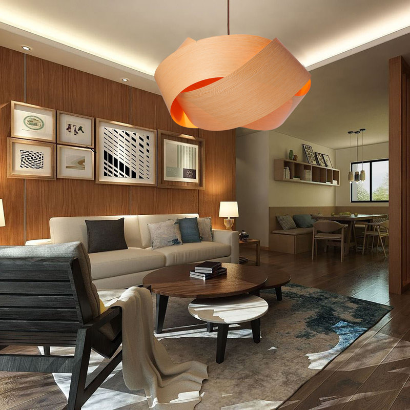 Serene Grande LED Chandelier, White Oak, 12" H x 17" W x 19" D