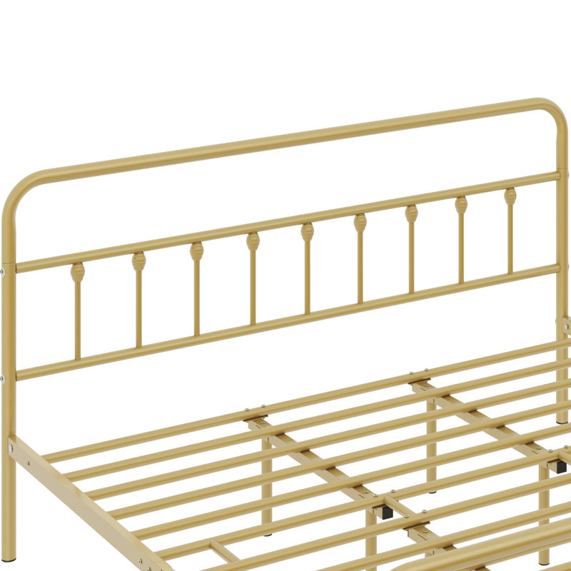 Classic Metal Platform Bed Iron Open-Frame Bed with High Headboard and Footboard, White, California King