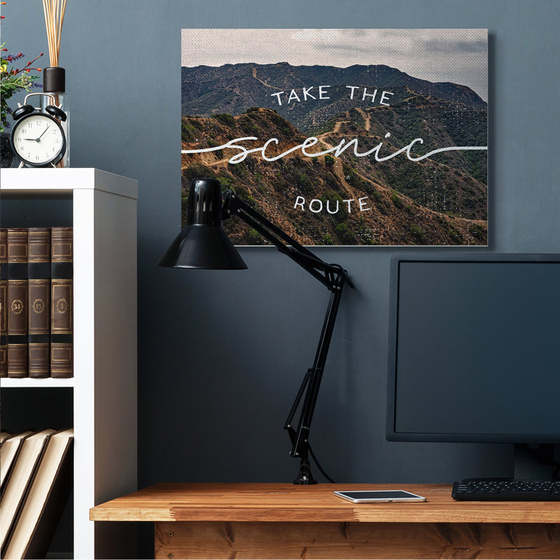«Take Scenic Route», paysage de montagne, H 30 po x l 40 po, Toile tendue