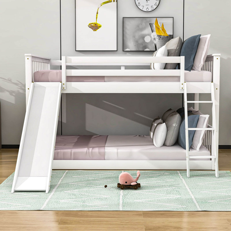 Extine Full Over Full Wood Bunk Bed with Slide, White
