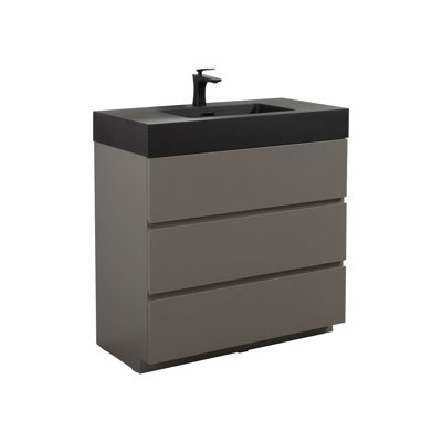 Meuble-lavabo de 36 po gris - style Hip, capacité de rangement abondante, fonction élégante Silent Act, grande autoportante