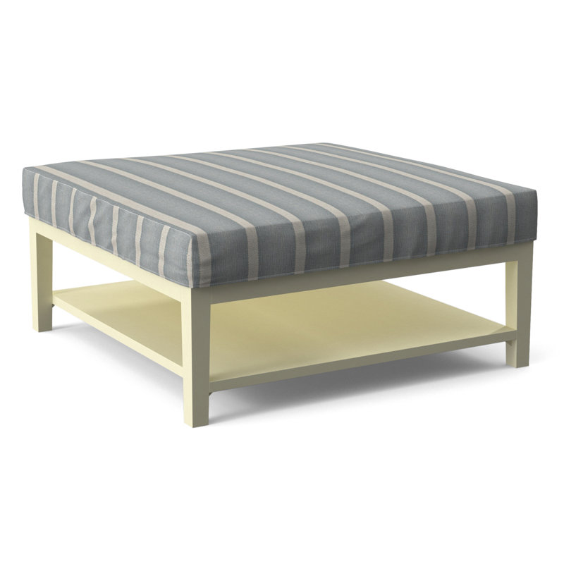 Hammond Square Ottoman, Light Blue and White Stripe; 0256-54, Java Finish