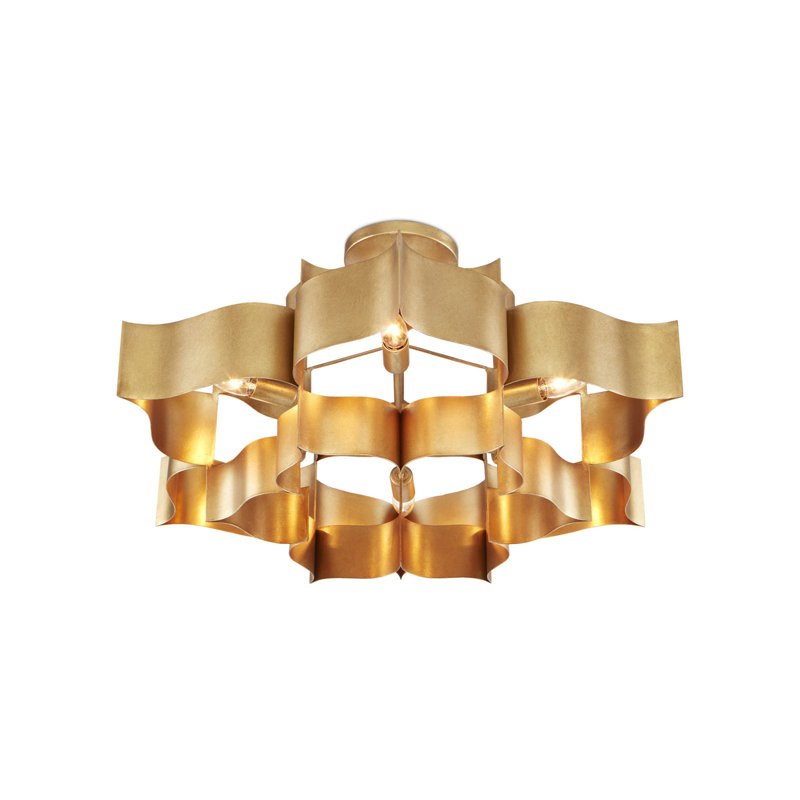 Grand Lotus 6 - Light Chandelier, Antique Gold Leaf