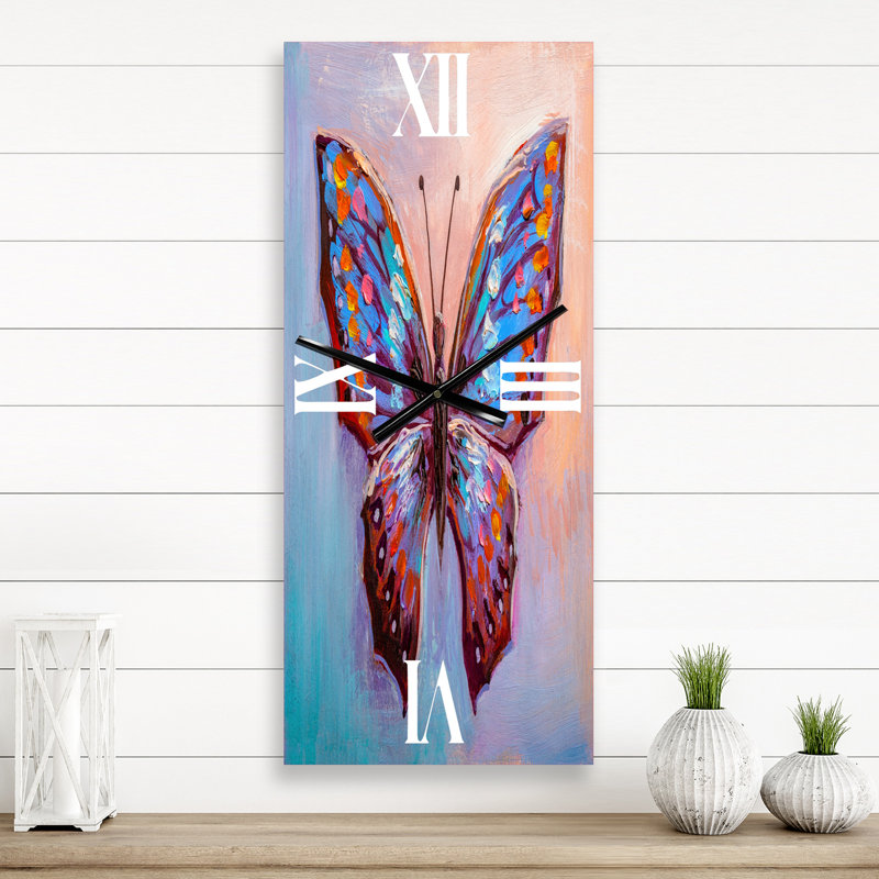 Papillon bleu rétro II - horloge murale moderne, Petit