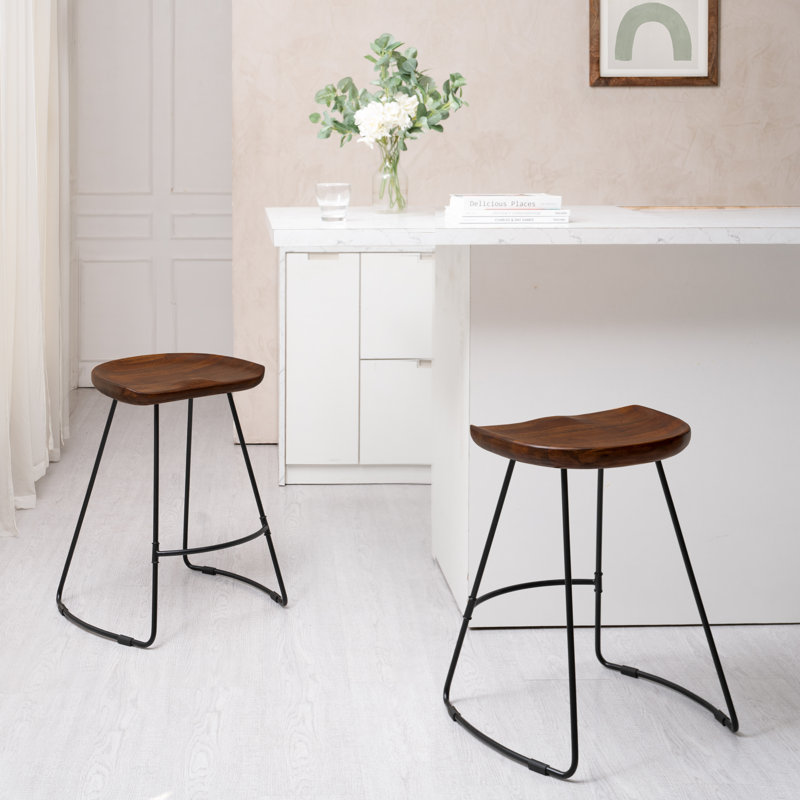 Alberts Solid Wood Counter Bar Stool, Walnut, Short Stool (24" Seat Height)