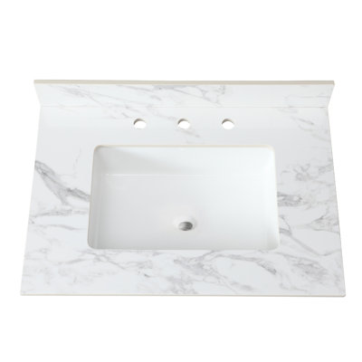 31"X22" Bathroom Vanity Sink Top - Sintered Stone White, With Ceramic Sink, Fits Different Themes Countertop Rectangular Elegant And Functional Design