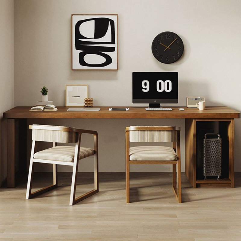 Bureau rectangulaire en bois massif de couleur noyer avec armoire