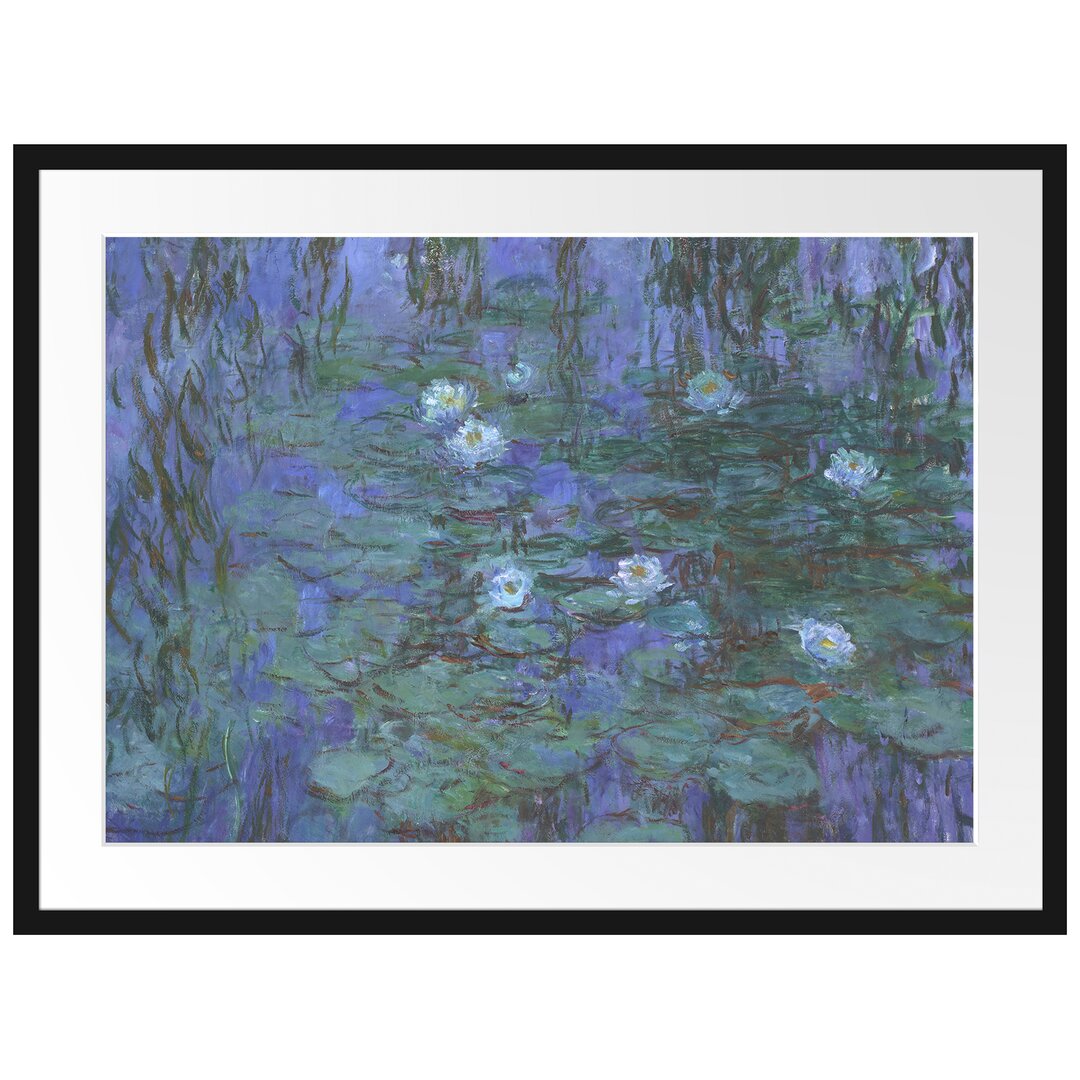 Gerahmter Kunstdruck Water Lilies on Blue Water von Claude Monet