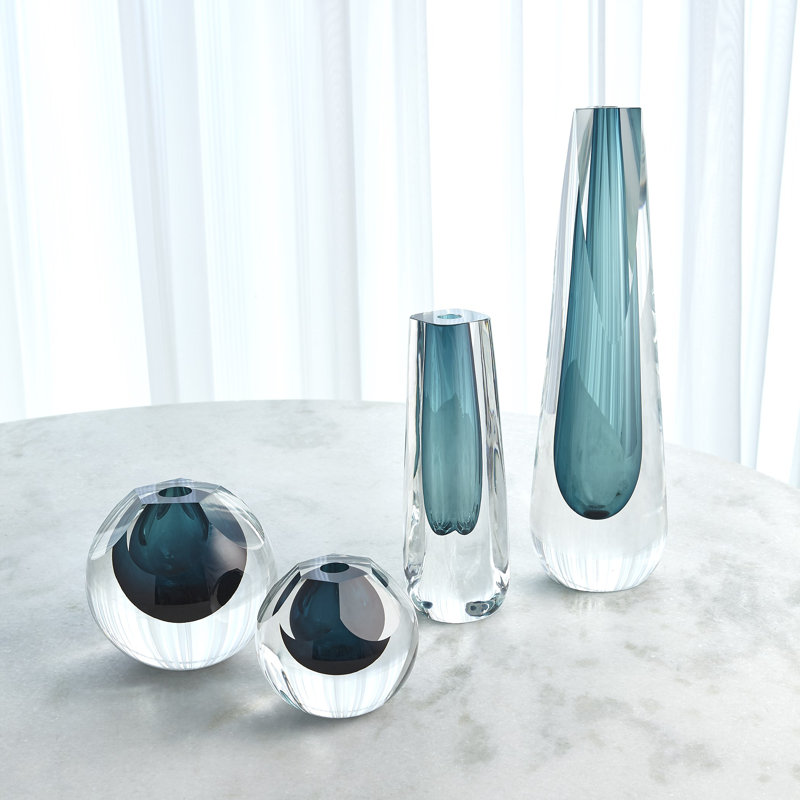 Cut Glass Vase-Azure, 6.25" H x 7" W x 7" D