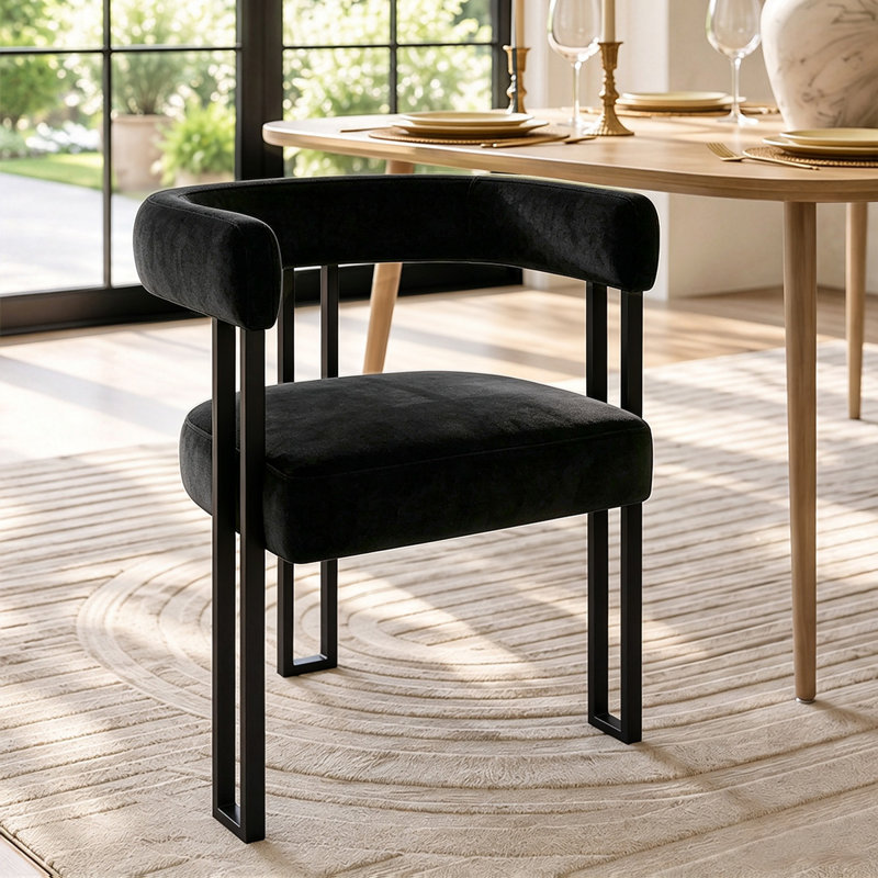 Ensemble de table de salle à manger pour 6 personnes avec table extensible et 6 fauteuils rembourrés en velours, Noir