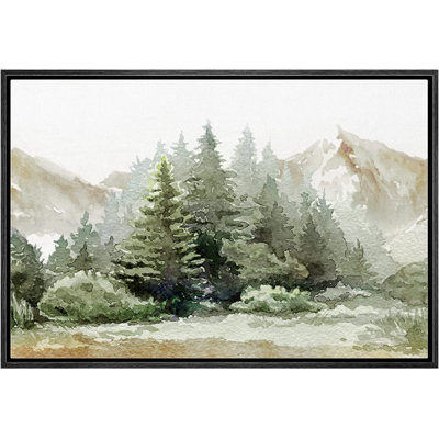 «Green Pastel Pine Forest Forest Nature Rustic Neutral Decor», reproduction d'art sur toile encadrée