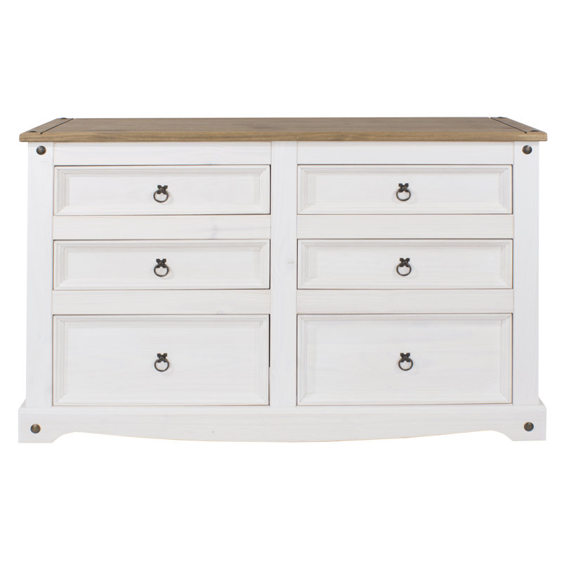 Choe 6 Drawer Chest, white and Antique wax, Corona design