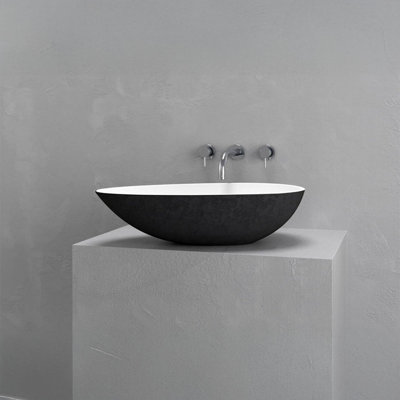 Lavabo vasque rond en béton noir / blanc de L 23,4 po x l 13,8 po Vast Studio - finition moderne mate, lavabo de comptoir pour spa luxueux et maisons contemporaines