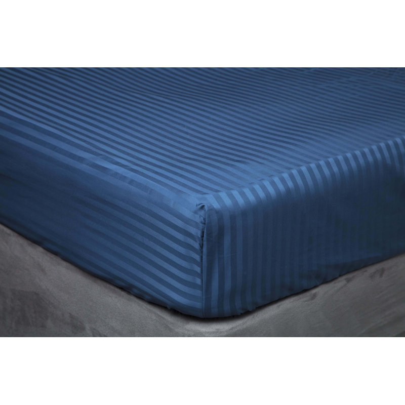 Plain Dye 540 TC Egyptian-Quality Cotton Sateen Fitted Sheet, Super King (6'), Navy