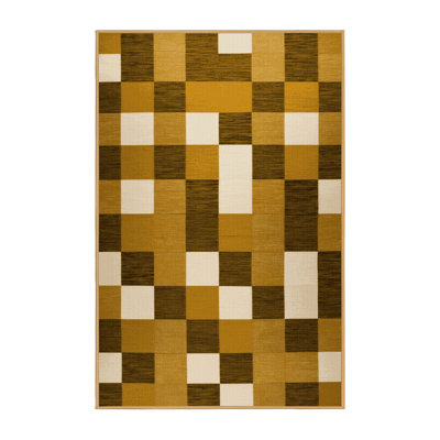 Machine Washable Checkered Brown Area Rug