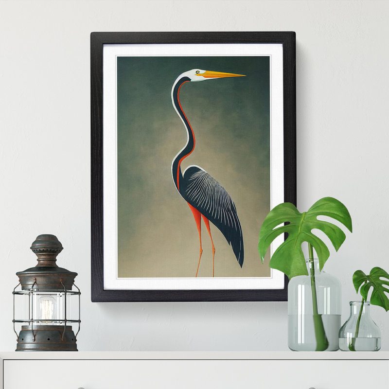 Carstens Heron Painting Gestural - Picture Frame Print, Black, 64cm H x 46cm W