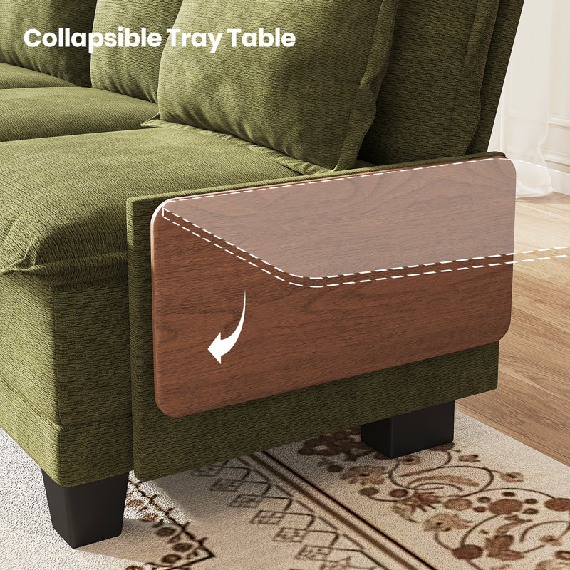 122" Waterproof Chenille L-Shape Sofa With Collapsible Table, 4-Seat Sectional Upholstered Couch With Ottomans For Living Room, Apartment