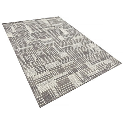 Tapis géométrique en laine beige et grise, 160 x 218 cm, fait à la main et tufté à la main.