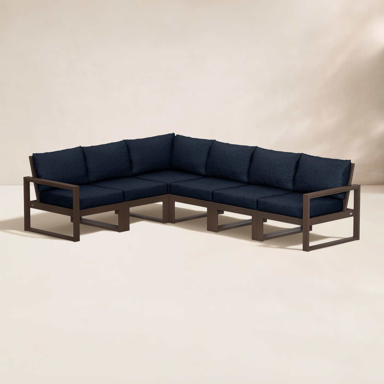 POLYWOOD® Edge 111" Patio Sectional, Marine Indigo, Mahogany