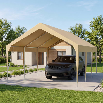 Abri d'auto robuste - Abri de garage extérieur imperméable et résistant aux rayons UV - Cadre robuste, hauteur réglable - pour voitures, bateaux, rangement, fêtes - kaki, 12 x 20 pi