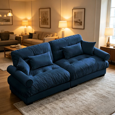 Canapé 93,7 po, canapé modulaire 2 places modulaire, grands canapés modulaires bleus pour le salon, ensemble de canapé moelleux, causeuse, fauteuils en velours, canapés à assise profonde pour le salon