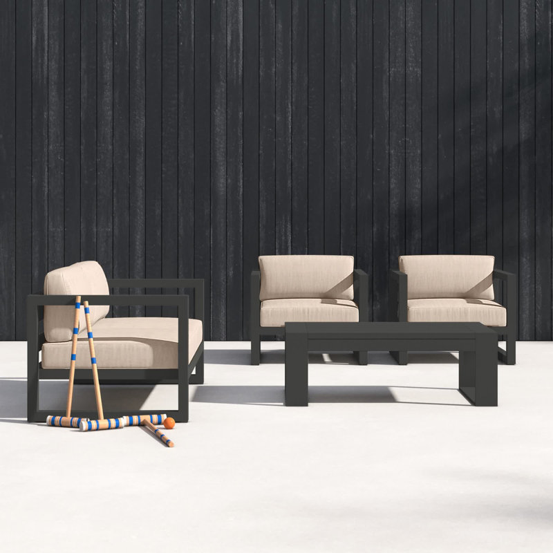Smith 4 Piece Sofa Seating Group with Sunbrella® Cushions, Canvas Henna Sunbrella® Canvas, Slate