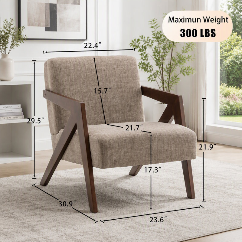 Fauteuil Mid-Century, Chenille café clair