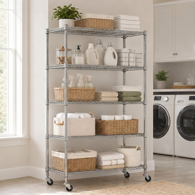 Étagère grillagée à 3 niveaux avec roulettes, support de rangement réglable en métal pour petits espaces, organisateur de rangement robuste pour garde-manger, cuisine, garage, salle de lavage, acier au carbone