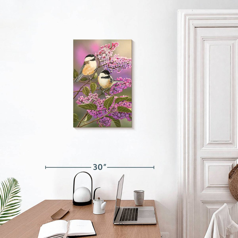 Brampt Lilacs And Chickadees, 24" H x 16" W