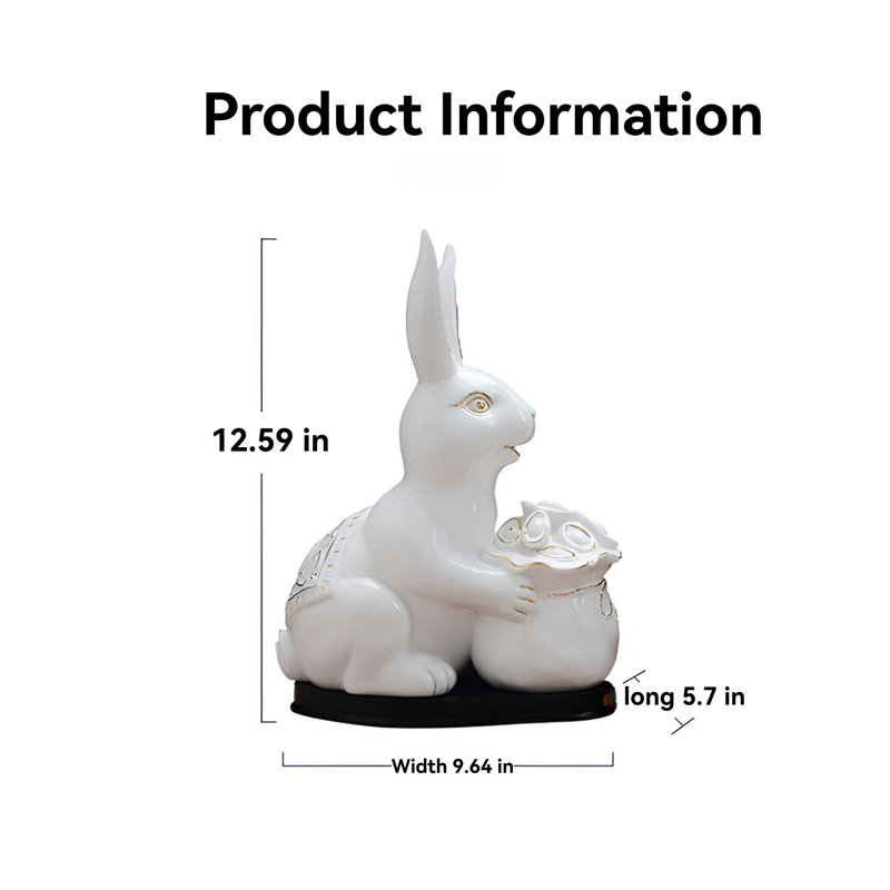 Statue de lapin en céramique blanche - Décoration décorative charmante, Blanc / Doré
