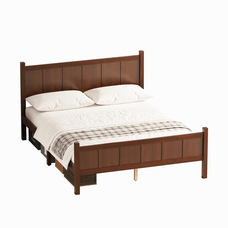 Flat Panel Bed With Headboard & Footboard, Minimalist Modern Platform Bed With Wood Grain Finish, Shaker And Farmhouse Style Design, Sleek And Functional Bedroom Furniture