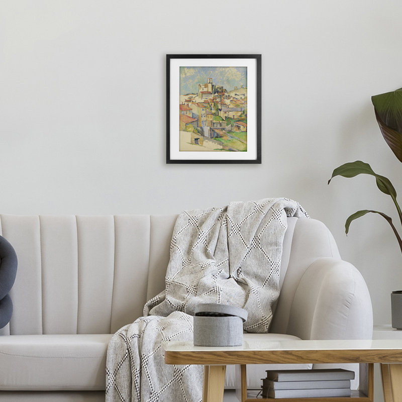 «Gardanne Cezanne Cityscape», reproduction d'art sous verre, conception de Paul Cezanne, H 16 po x l 13 po, Cadre noir minuit