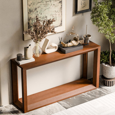 60" Wide Rectangular Console Table With Solid Wood Veneer, Suitable For Displaying Vases And Storage Veneer Table, Ideal Entryway Under -