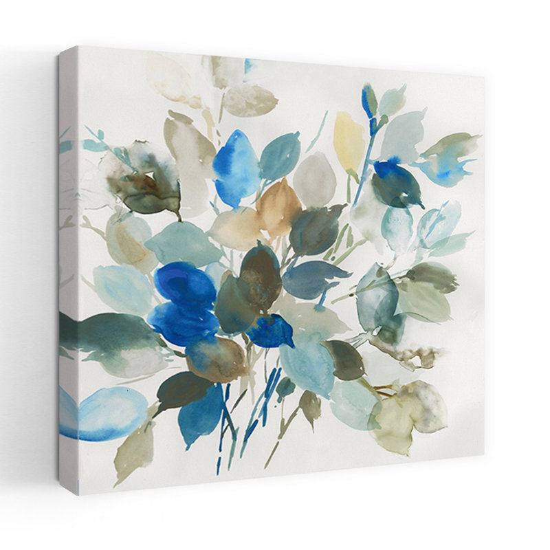 «Blue Leaves I Abstract Delicate Ethereal Nature Landscape Art», H 18 po x l 18 po