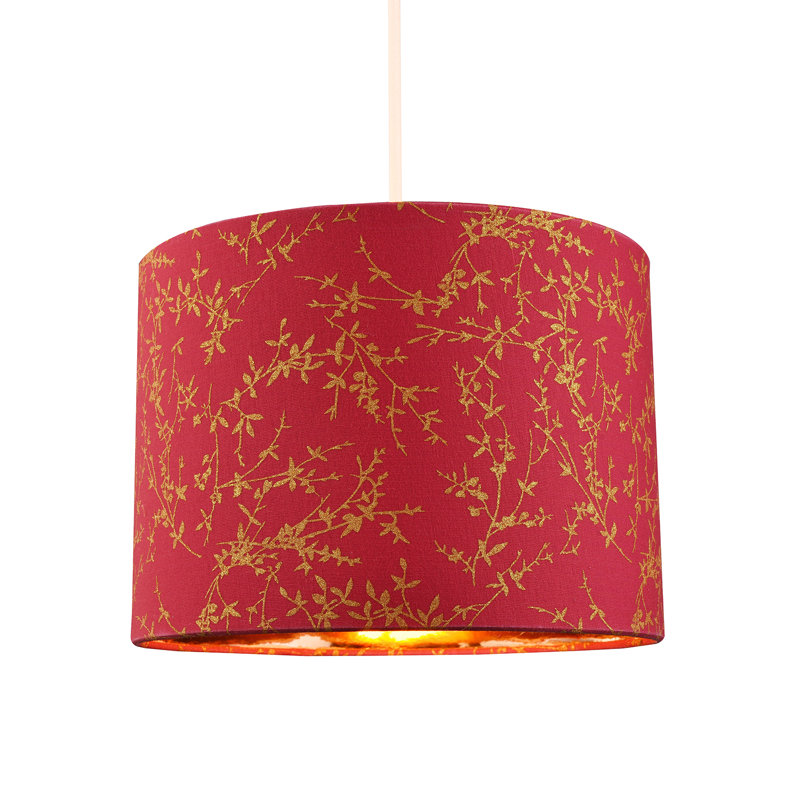 Modern Soft Cotton Fabric Lamp Shade with Shiny Foil Floral Decoration, Red