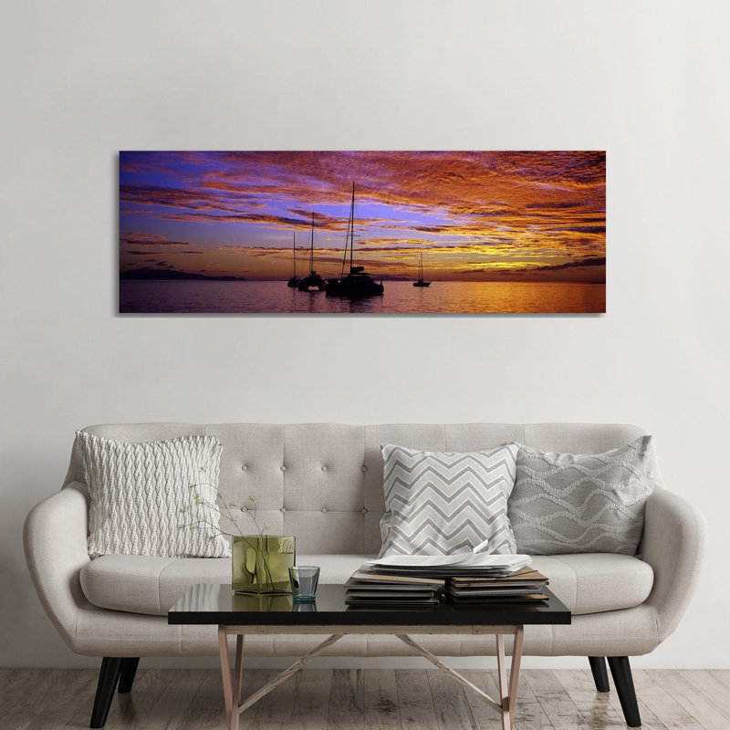 Sailboats In The Sea, Tahiti, French Polynesia - Wrapped Canvas Panoramic Print, 182.88 cm H x 60.96 cm W