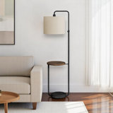 Garvey 67"H Floor Lamp, Usb Port Included & Black Metal & Ivory / Cream Shade