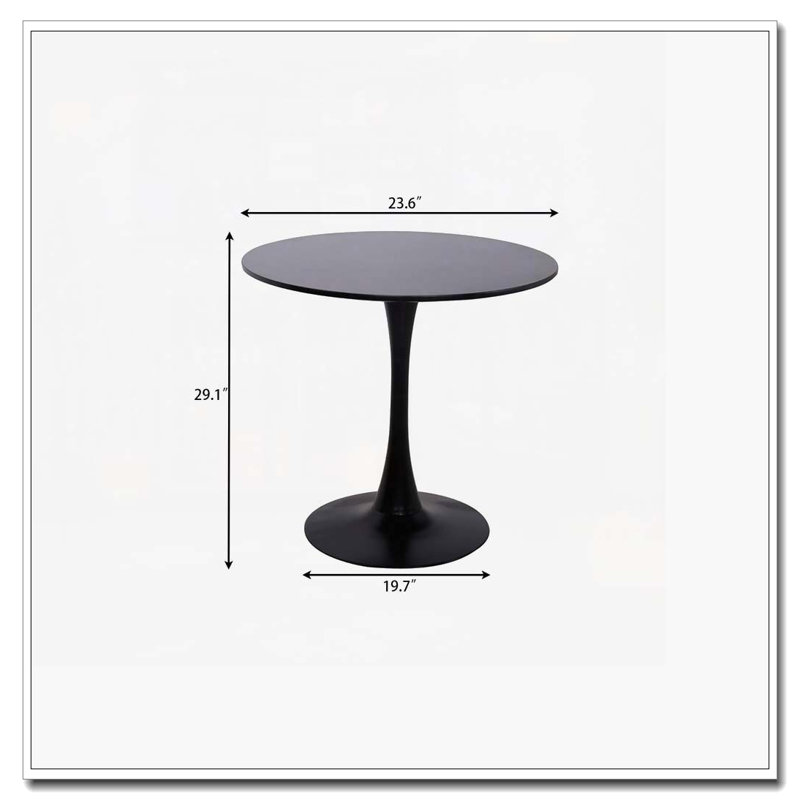 Round MDF Top Dining Table, Black, 29.1" H x 23.6" W x 23.6" D, Black