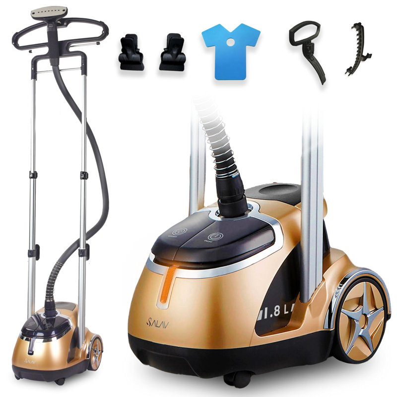 Machine à vapeur SALAV Professional avec cordon rétractable, barre double et planche à repasser rotative dorée