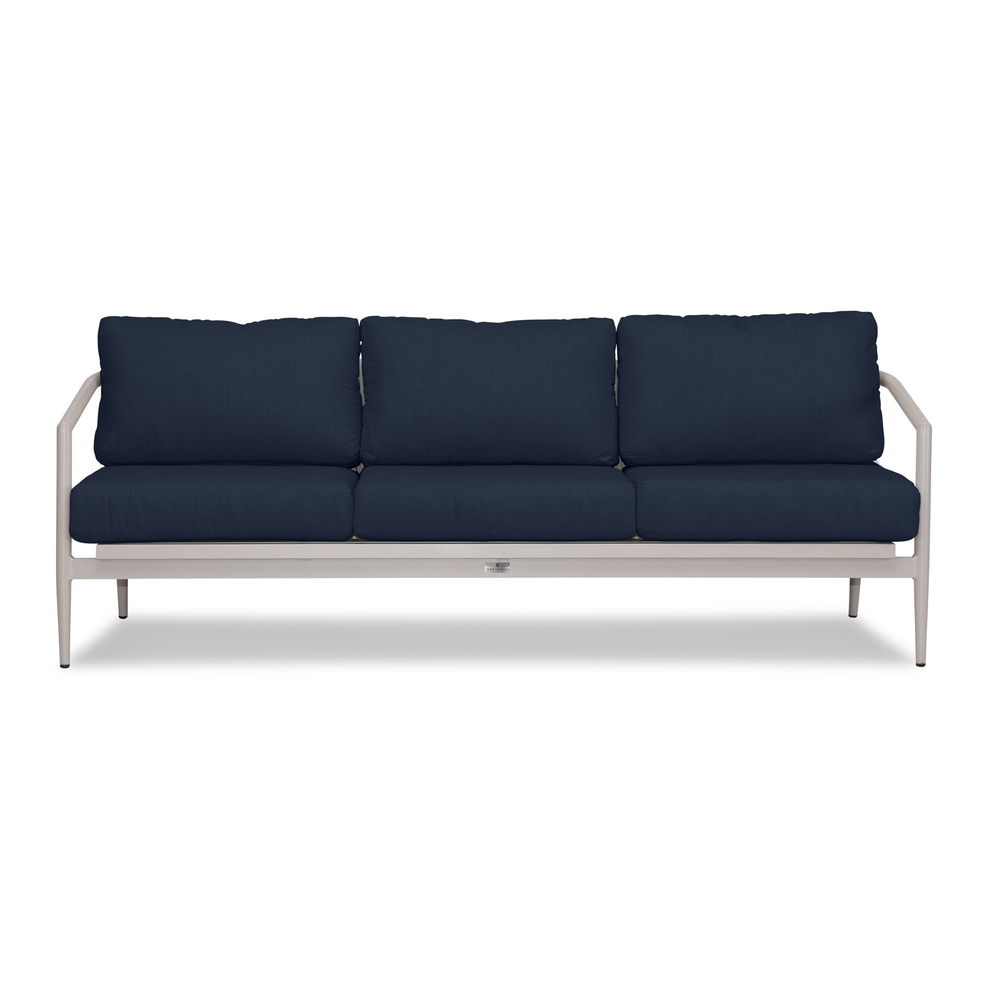 Delaine 83.25'' Wide Straight Powder Coated Aluminum Patio Sofa with Cushions, Urban Stone, Spectrum Indigo Sunbrella®