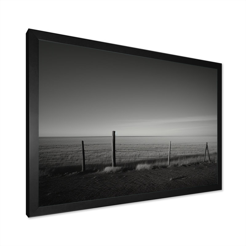Photographie de prairie noire et blanche sur toile, Cadre simple noir, H 34 po x l 44 po x P 1,5 po