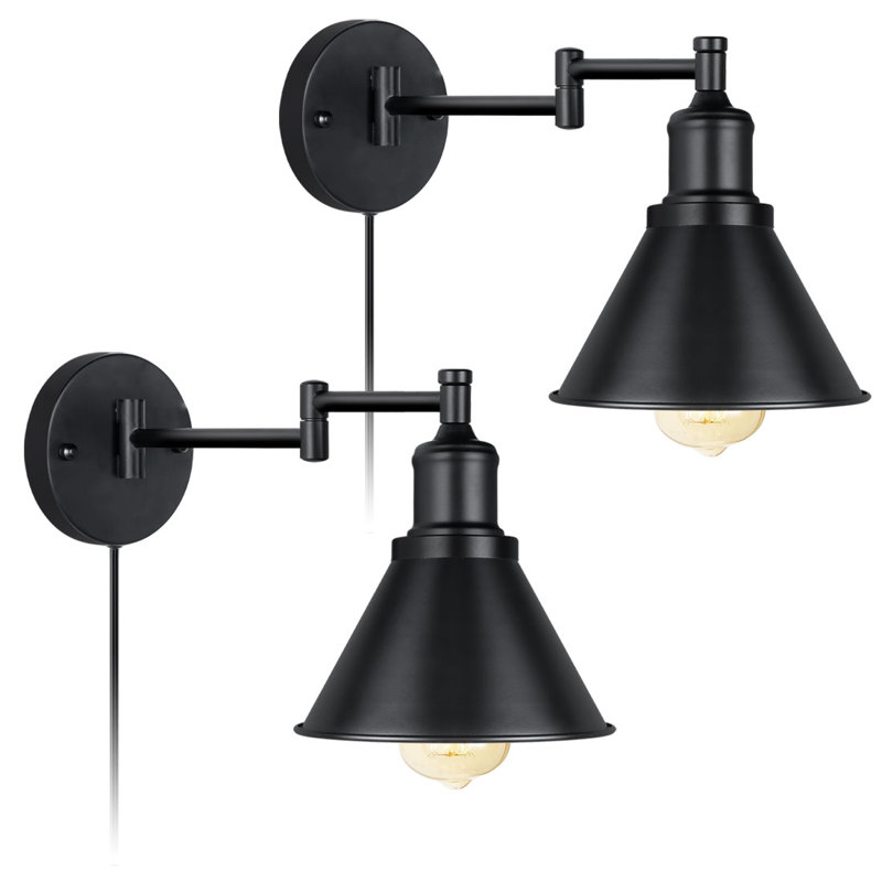 Set Of 2 Iron Swing Arm Sconce, Industrial Wall Light For Bedroom