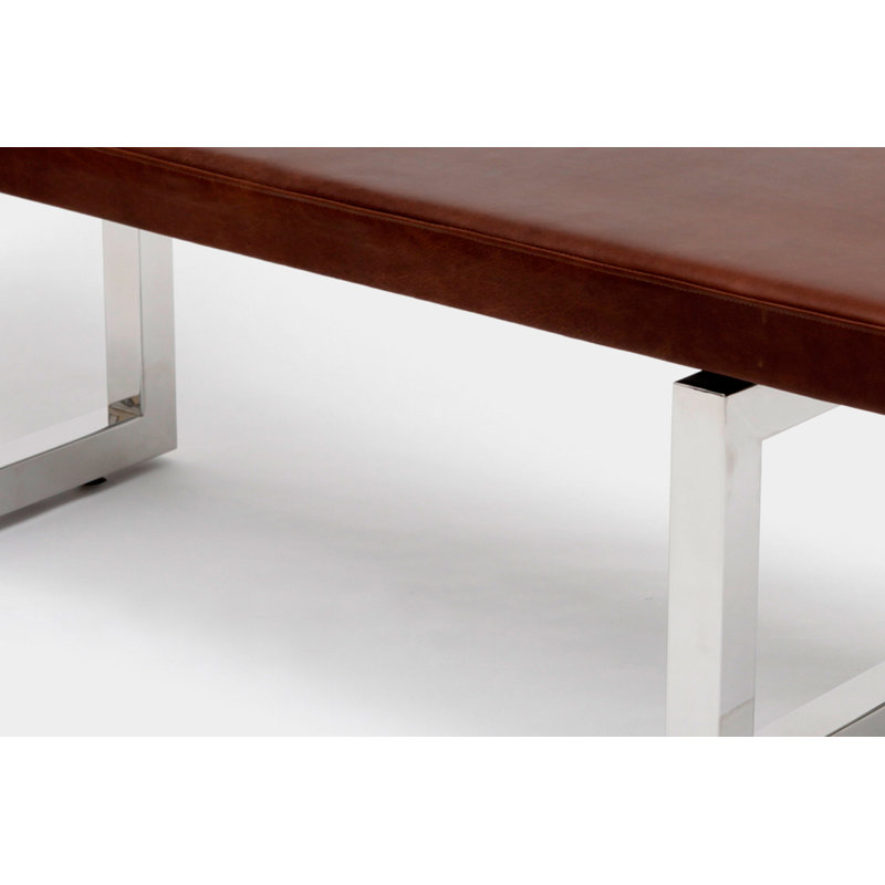 Gax Leather Dining Bench, 18" H x 48" W x 16" D, Burgundy, Stainless Steel