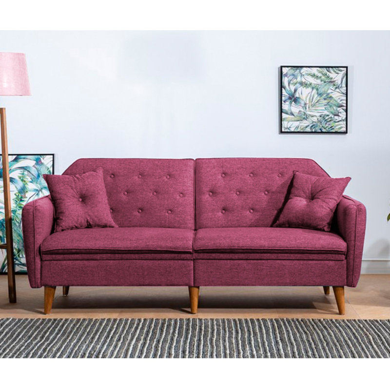 Samy 79.5" Upholstered Sofa, Claret Red 100% Linen