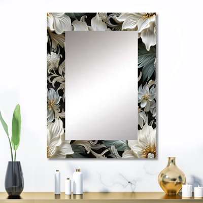 Andromède, motif de fleurs exotiques grises et blanches - miroir mural floral, miroir décoratif floral, impression d'art en métal